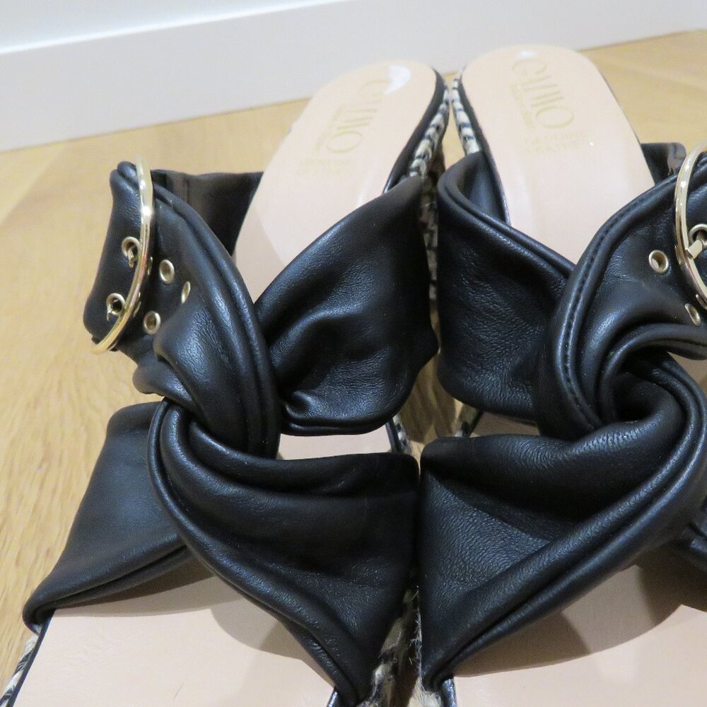 GAIMO Karoo Black Leather Cross Over Slip On Jute Platform Clog Sandals 10.5 - Picture 9 of 15